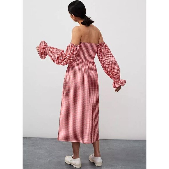 SLEEPER Women's Atlanta Check Midi Dress Size XS In Red - Picture 2 of 7